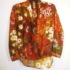 VIVANTE VSA Spain Colorful Viscose lightweight Floral Blouse V-neck wrap sz L